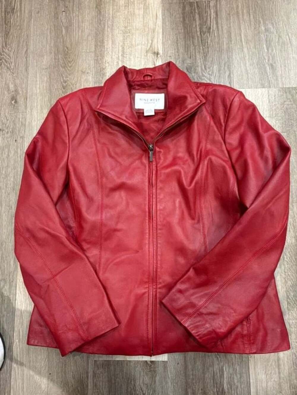 Nine West Leather Jacket Size XL Red Full Zip Separates